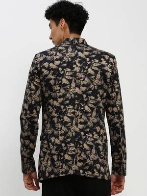 SHOWOFF Men's Mandarin Collar Black Bandhgala Slim Fit Blazer 4