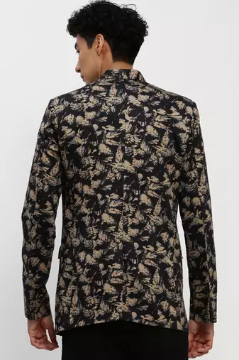 SHOWOFF Men's Mandarin Collar Black Bandhgala Slim Fit Blazer