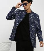 Men's Mandarin Collar Navy Blue Bandhgala Slim Fit Blazer