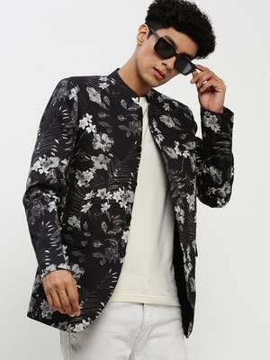 Men's Mandarin Collar Black Bandhgala Slim Fit Blazer 1