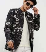 Men's Mandarin Collar Black Bandhgala Slim Fit Blazer