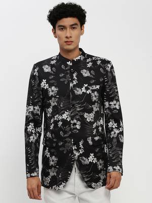 Men's Mandarin Collar Black Bandhgala Slim Fit Blazer 2