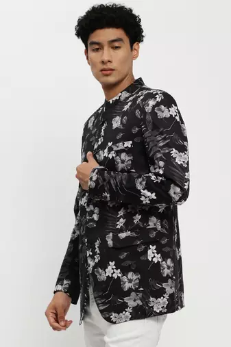 Men's Mandarin Collar Black Bandhgala Slim Fit Blazer