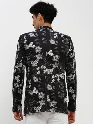 Men's Mandarin Collar Black Bandhgala Slim Fit Blazer 4