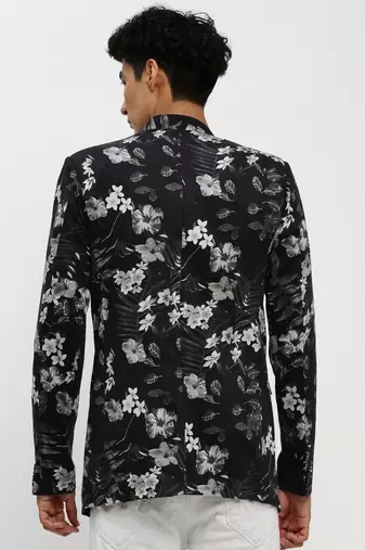 Men's Mandarin Collar Black Bandhgala Slim Fit Blazer