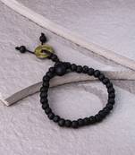  men black beaded elasticated rakhi with roli chawal