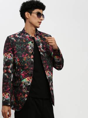 Men's Mandarin Collar Black Bandhgala Slim Fit Blazer 1