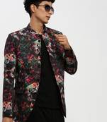 Men's Mandarin Collar Black Bandhgala Slim Fit Blazer