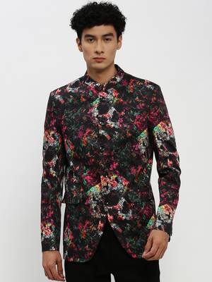 Men's Mandarin Collar Black Bandhgala Slim Fit Blazer 2