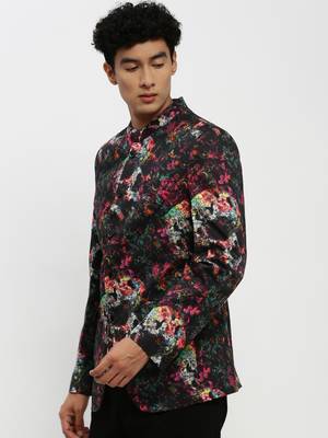 Men's Mandarin Collar Black Bandhgala Slim Fit Blazer 3