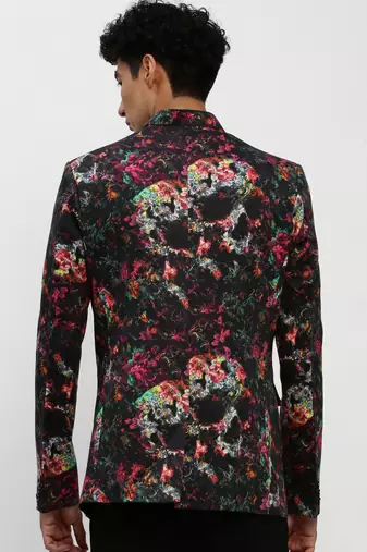 Men's Mandarin Collar Black Bandhgala Slim Fit Blazer