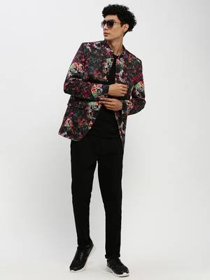 Men's Mandarin Collar Black Bandhgala Slim Fit Blazer 5