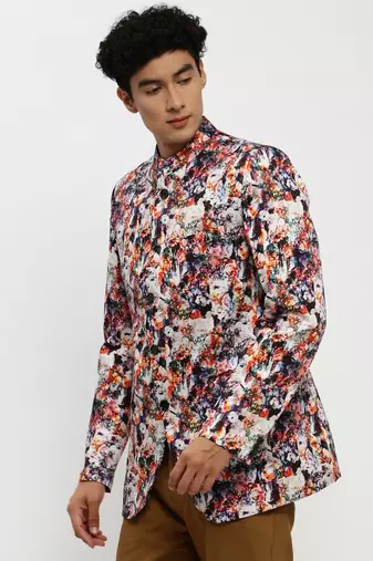 Men's Mandarin Collar Multi Bandhgala Slim Fit Blazer