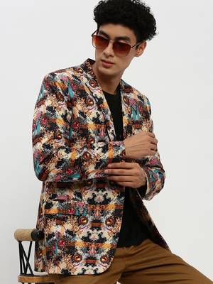 men's notched lapel multicolour single-breasted slim fit blazer 1