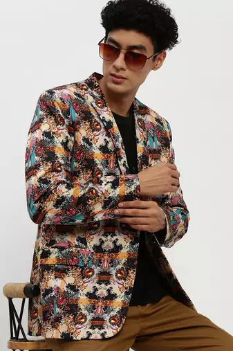 Men's Notched Lapel Multi Single-Breasted Slim Fit Blazer
