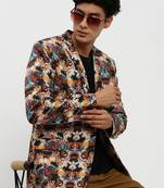 men's notched lapel multicolour single-breasted slim fit blazer