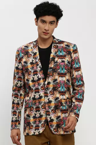 men's notched lapel multicolour single-breasted slim fit blazer