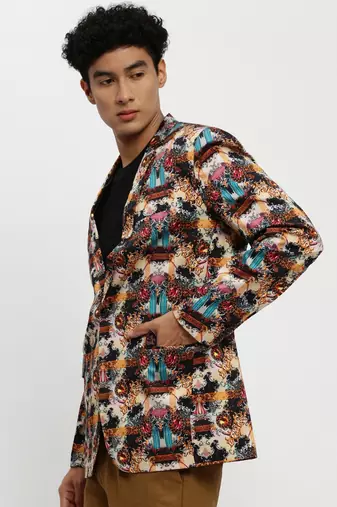 men's notched lapel multicolour single-breasted slim fit blazer