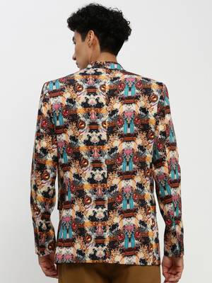 men's notched lapel multicolour single-breasted slim fit blazer 4