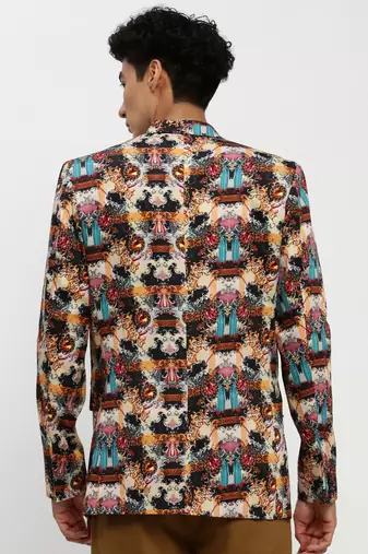 men's notched lapel multicolour single-breasted slim fit blazer