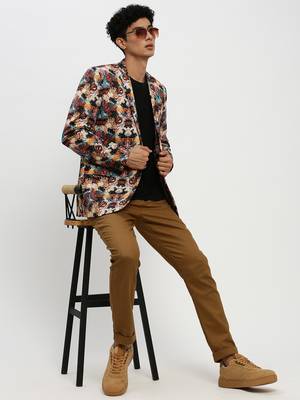 men's notched lapel multicolour single-breasted slim fit blazer 5