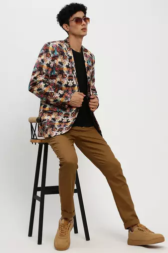 men's notched lapel multicolour single-breasted slim fit blazer