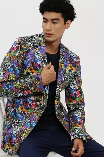 Men's Notched Lapel Multi Single-Breasted Slim Fit Blazer