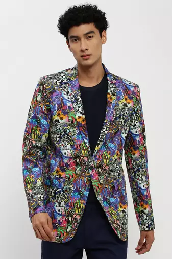 Men's Notched Lapel Multi Single-Breasted Slim Fit Blazer