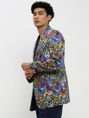 Men's Notched Lapel Multi Single-Breasted Slim Fit Blazer 3