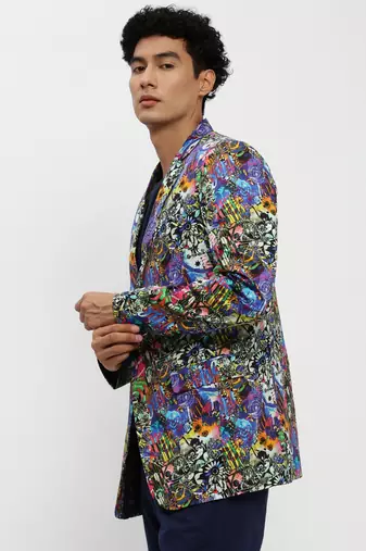 Men's Notched Lapel Multi Single-Breasted Slim Fit Blazer