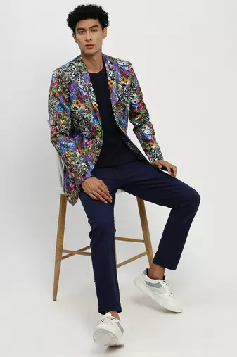 Men's Notched Lapel Multi Single-Breasted Slim Fit Blazer