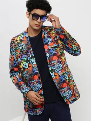 Men's Notched Lapel Orange Single-Breasted Slim Fit Blazer 1