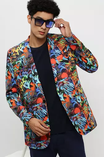 Men's Notched Lapel Orange Single-Breasted Slim Fit Blazer