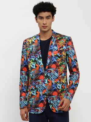 Men's Notched Lapel Orange Single-Breasted Slim Fit Blazer 2
