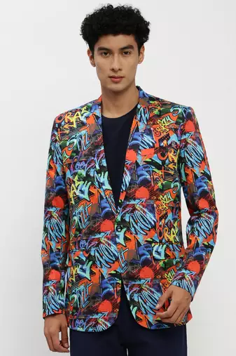 Men's Notched Lapel Orange Single-Breasted Slim Fit Blazer