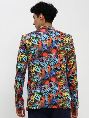 Men's Notched Lapel Orange Single-Breasted Slim Fit Blazer 4