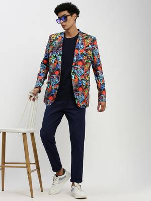 Men's Notched Lapel Orange Single-Breasted Slim Fit Blazer 5