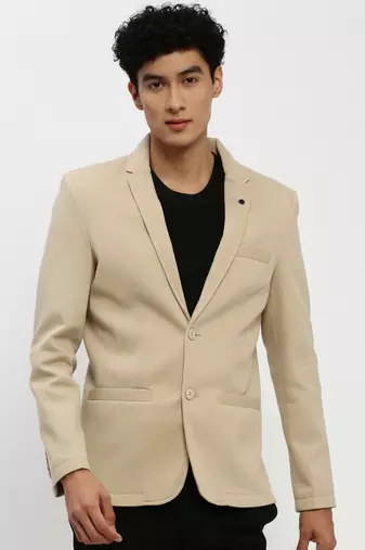 Men's Notched Lapel Beige Single-Breasted Slim Fit Blazer