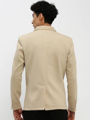 Men's Notched Lapel Beige Single-Breasted Slim Fit Blazer 4