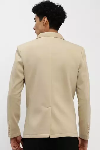 Men's Notched Lapel Beige Single-Breasted Slim Fit Blazer