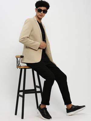 Men's Notched Lapel Beige Single-Breasted Slim Fit Blazer 5