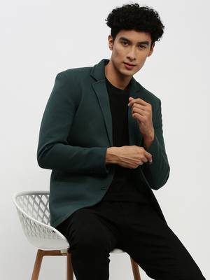 Men's Notched Lapel Green Single-Breasted Slim Fit Blazer 1