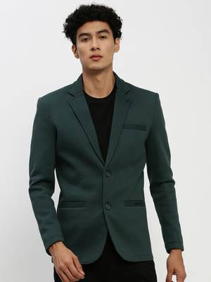 Men's Notched Lapel Green Single-Breasted Slim Fit Blazer 2