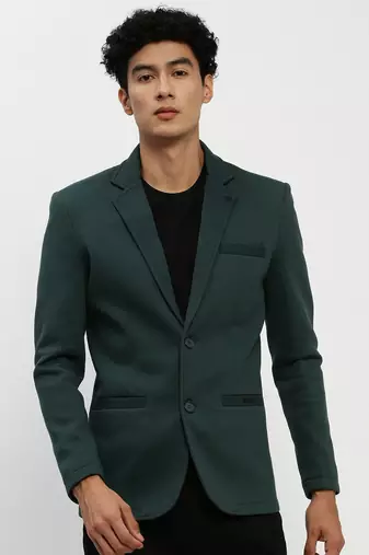Men's Notched Lapel Green Single-Breasted Slim Fit Blazer