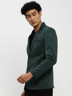 Men's Notched Lapel Green Single-Breasted Slim Fit Blazer 3