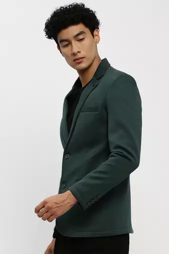 Men's Notched Lapel Green Single-Breasted Slim Fit Blazer
