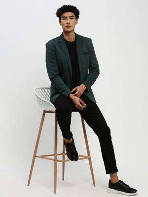 Men's Notched Lapel Green Single-Breasted Slim Fit Blazer 5