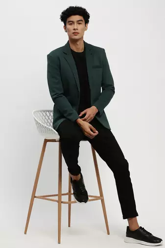 Men's Notched Lapel Green Single-Breasted Slim Fit Blazer