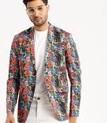 Men's Long Sleeves Printed Notched Lapel Multi Slim Fit Blazer