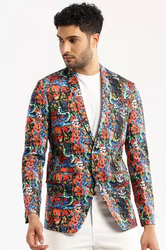 Men's Long Sleeves Printed Notched Lapel Multi Slim Fit Blazer